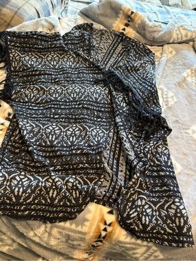 Free People Black and Cream Boho Fringe Cardigan